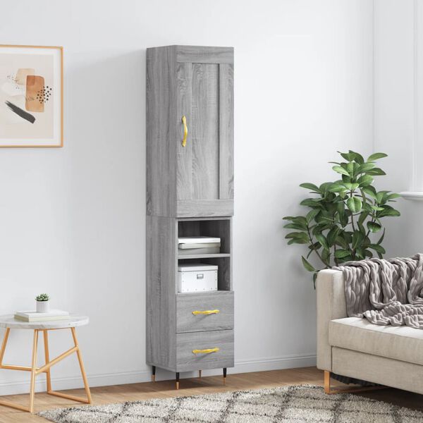 vidaXL Highboard gr&aring; sonoma 34,5x34x180 cm konstruert tre