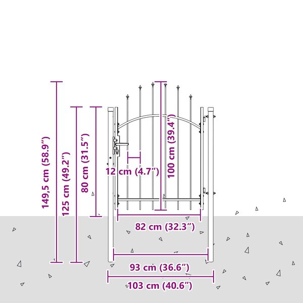 vidaXL Hageport med lås Grå 100 x 100 cm Stål