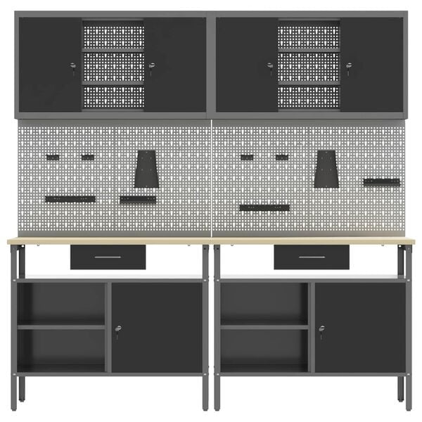 vidaXL Arbeidsbenksett med skuff 8 pcs Svart 200 x 55 x 200 cm St&aring;l