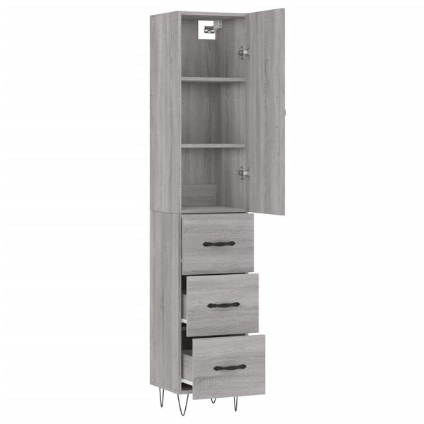vidaXL Highboard gr&aring; sonoma 34,5x34x180 cm konstruert tre
