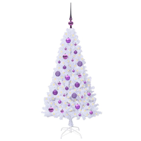 vidaXL Kunstig juletre med 150 LED med stativ Hvit 120 cm PVC og stål