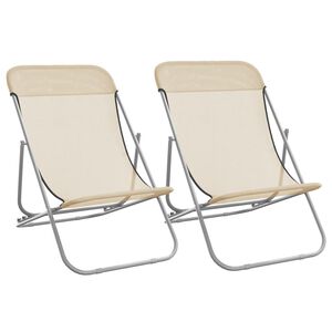 vidaXL Foldbare strandstoler 2 stk krem textilene pulverlakkert st&aring;l