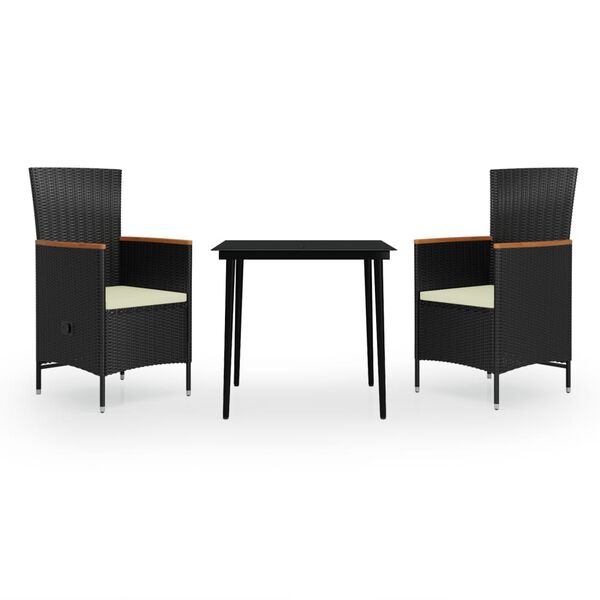 vidaXL Hagespisegruppe med puter 3 deler svart