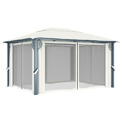 vidaXL Paviljong med gardin 400 x 300 cm kremhvit aluminium