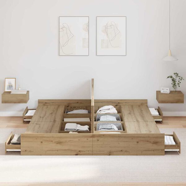 vidaXL Seng med lagring Artisan Eik 200 x 200 cm Konstruert tre