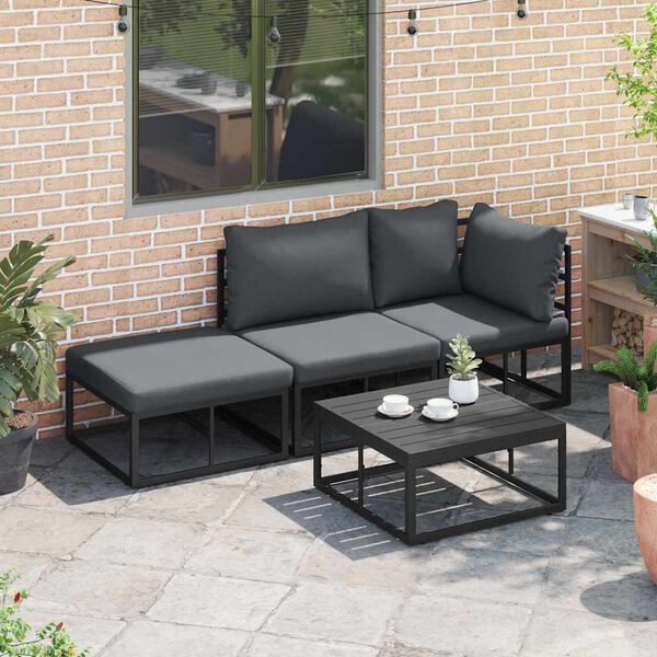 vidaXL Hagesofa Set med pute 3 pcs Svart Aluminium
