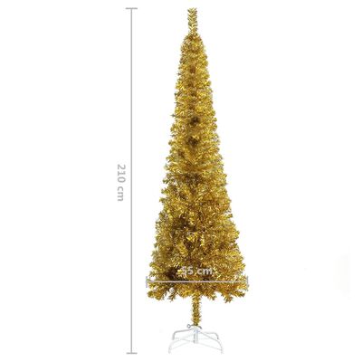 vidaXL Slankt juletre med LED og kulesett gull 210 cm