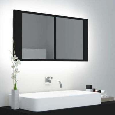 vidaXL LED-speilskap til baderom svart 90x12x45 cma kryl