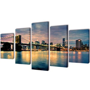 Kanvas Flerdelt Veggdekorasjon Brooklyn Bridge Elveutsikt 200 x 100 cm