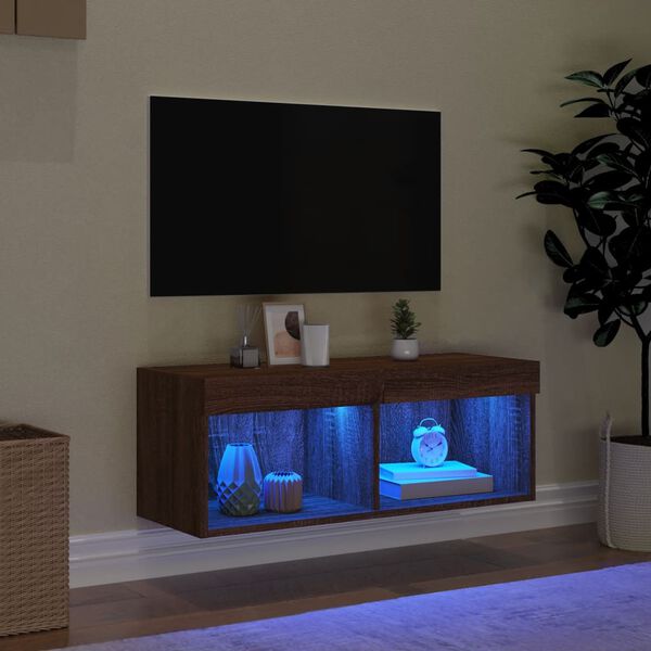 vidaXL TV-benk med LED-lys brun eik 80x30x30 cm