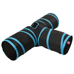 vidaXL Kattetunnel 3-veis svart og bl&aring; 90 cm polyester