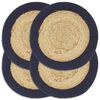 vidaXL Bordmatter 4 stk naturell og marinebl&aring; 38cm rund jute og bomull