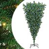 vidaXL Opp-ned kunstig forh&aring;ndsbelyst juletre med kule-sett 210 cm PVC