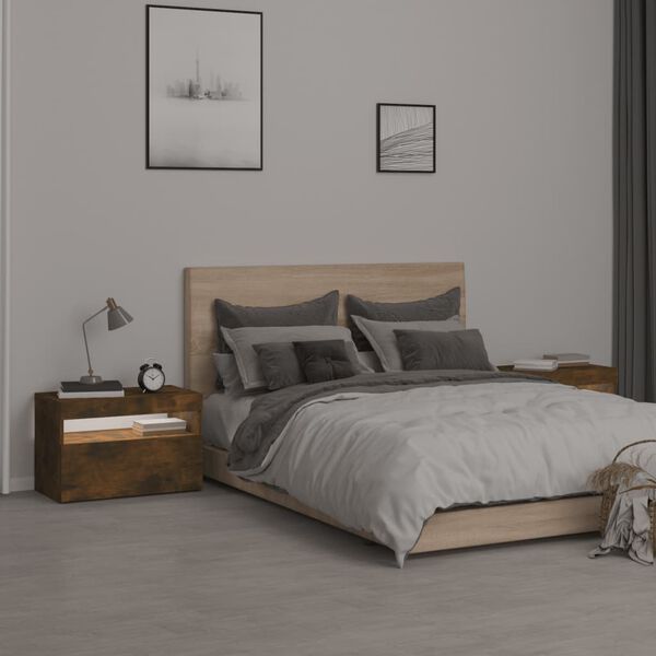 vidaXL Nattbord 2 stk med LED r&oslash;kt eik 60x35x40 cm