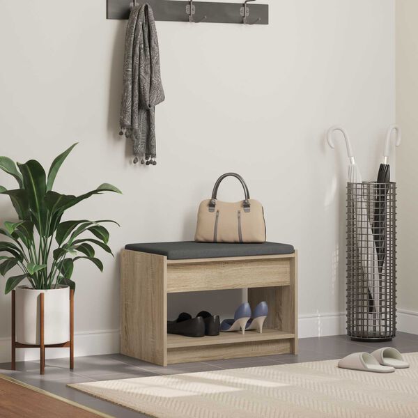 vidaXL Gangbenk Sonoma eik 63 x 38 x 45 cm Konstruert treverk og stoff