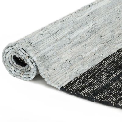 vidaXL Håndvevet Chindi teppe lær 80x160 cm lysegrå og svart