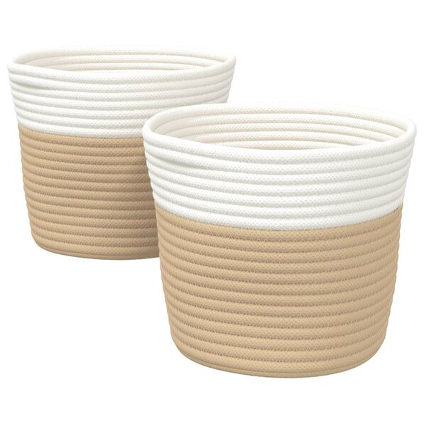 vidaXL Oppbevaringskurver 2 stk beige og hvit Ø24x18 cm bomull