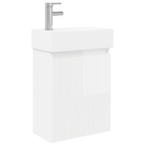 vidaXL Badev&aelig;relses enhet med kran H&oslash;gglans hvit 45,5 x 22,5 x 84 cm