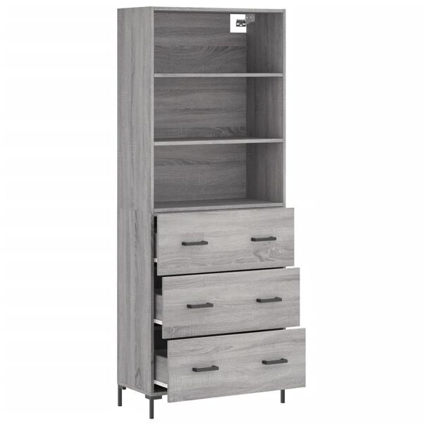 vidaXL Highboard gr&aring; sonoma 69,5x34x180 cm konstruert tre