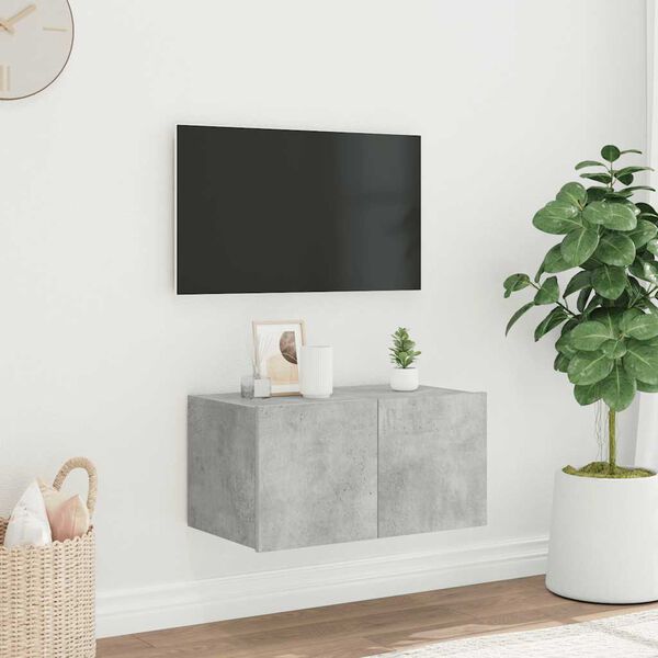 vidaXL Vegghengt TV-benk med LED-lys betonggr&aring; 60x35x31 cm