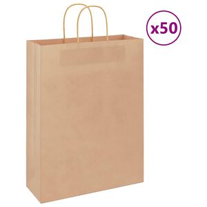 vidaXL Papirposer 50 stk med h&aring;ndtak brun 32x12x42 cm