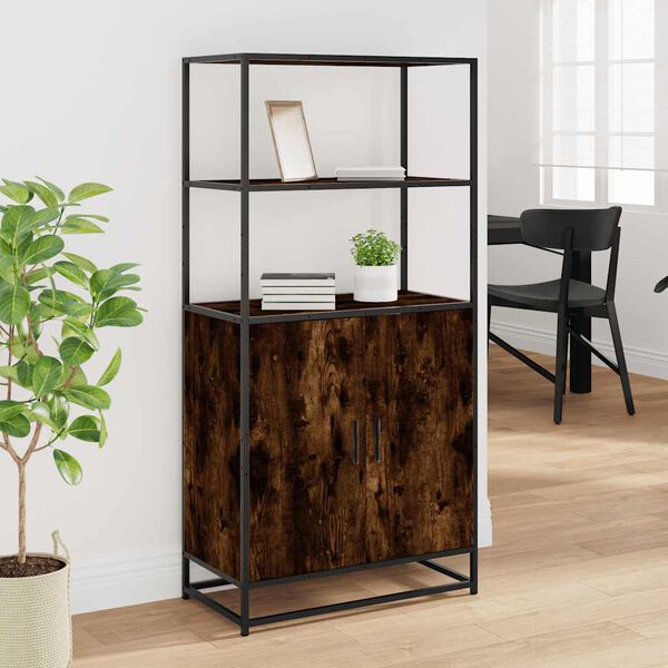 vidaXL Highboard røkt eik 68x35x139 cm konstruert tre og metall