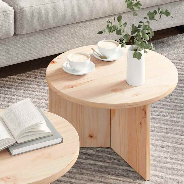 vidaXL Kaffebord 2 pcs Naturlig Massivt furutre