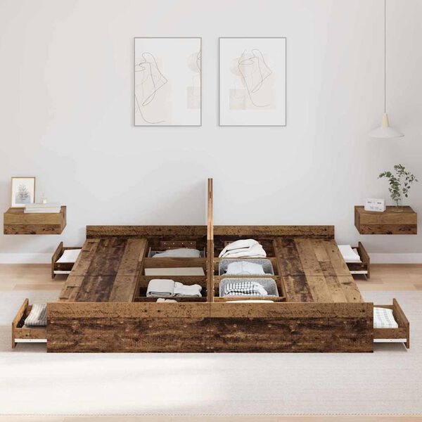 vidaXL Seng med lagring Gamle tre 200 x 200 cm Konstruert tre