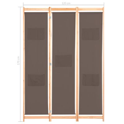vidaXL Romdeler 3 paneler brun 120x170x4 cm stoff