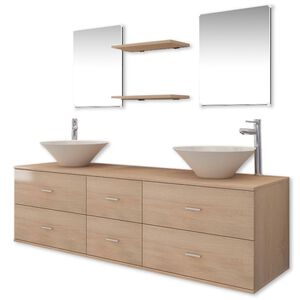 VidaXL 9 Stk Baderomsm&oslash;belsett med Servant med Kran Beige