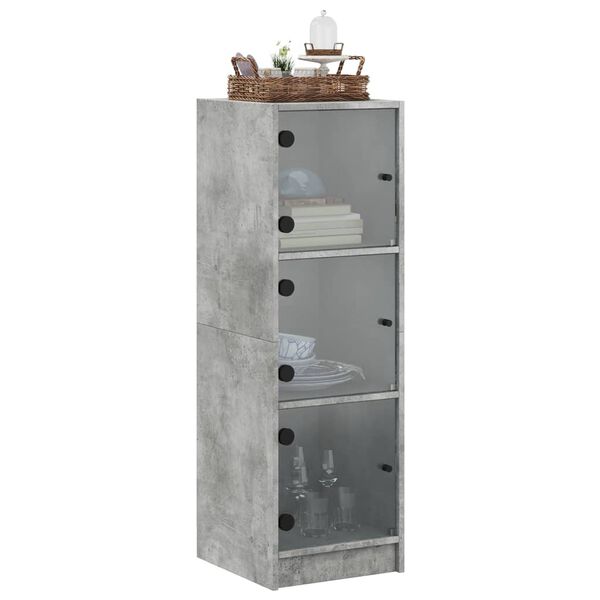 vidaXL Highboard med glassd&oslash;rer betonggr&aring; 35x37x109 cm