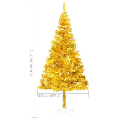 vidaXL Forhåndsbelyst kunstig juletre med stativ gull 210 cm PVC