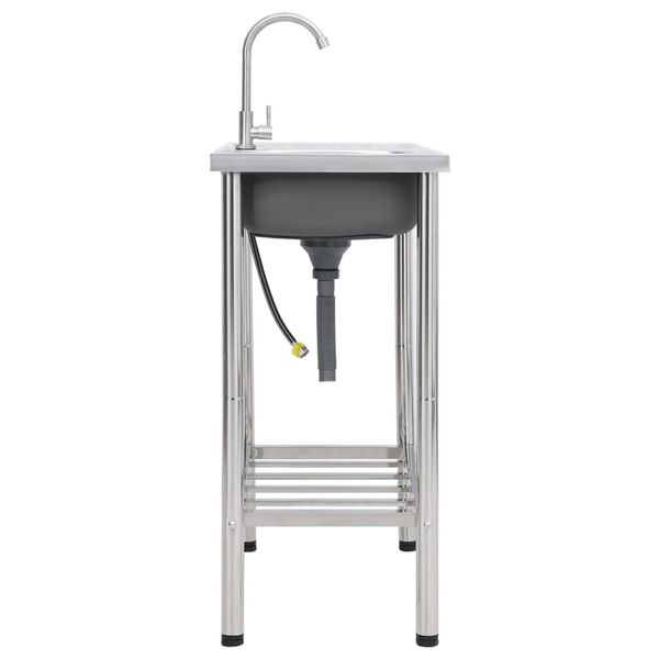 vidaXL Campingvask enkel kum med kran rustfritt stål