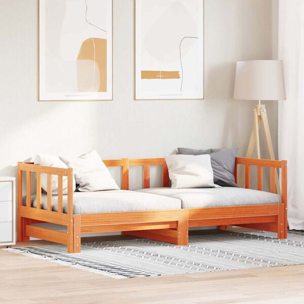 vidaXL Uttrekkbar Dagbed Vokset Brun 203.5 x 164 x 66 cm Massiv furu