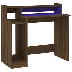 vidaXL Skrivebord med LED-lys brun eik 97x45x90 cm konstruert tre