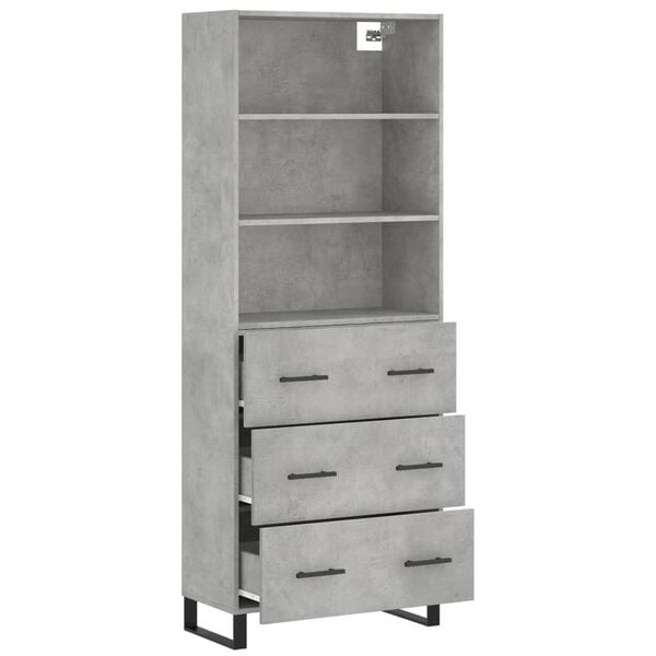 vidaXL Highboard betonggr&aring; 69,5x34x180 cm konstruert tre