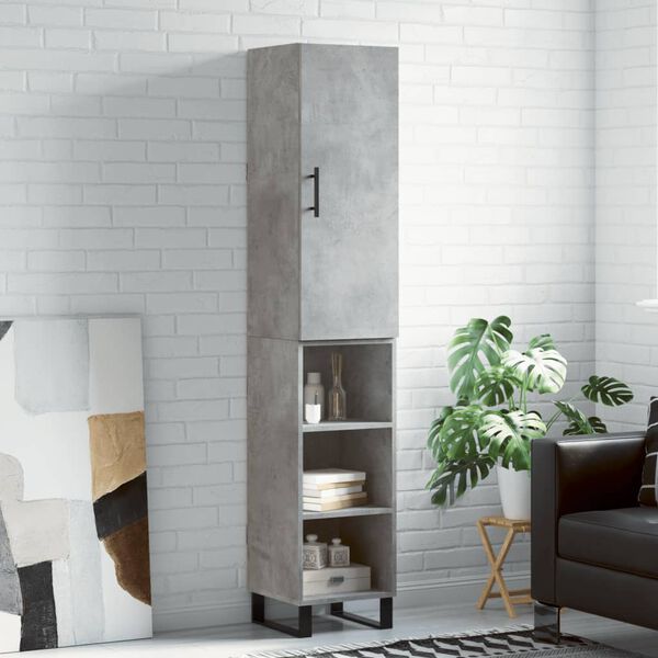 vidaXL Highboard betonggr&aring; 34,5x34x180 cm konstruert tre
