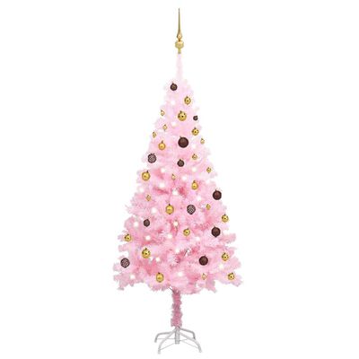 vidaXL Forhåndsbelyst kunstig juletre med kulesett rosa 180 cm PVC