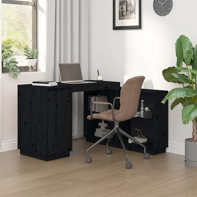 vidaXL Skrivebord svart 110x50x75 cm heltre furu