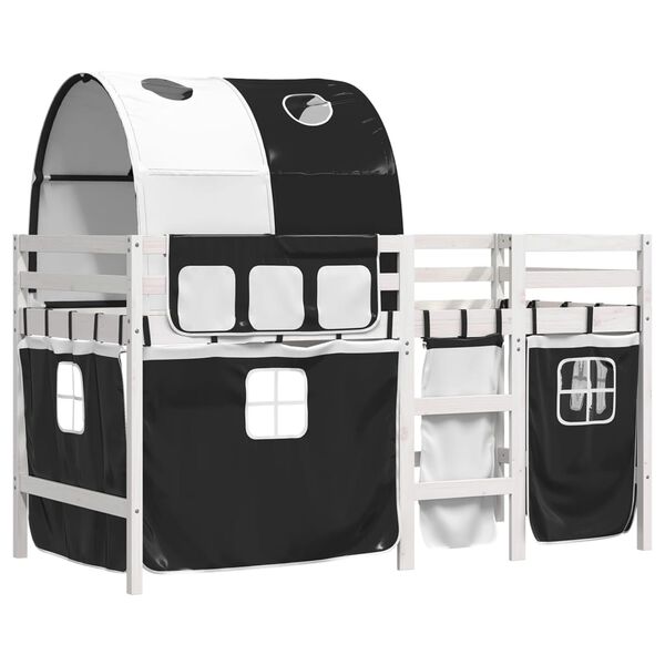 vidaXL K&oslash;yeseng for barn tunnel hvit og svart 90x200 cm heltre furu