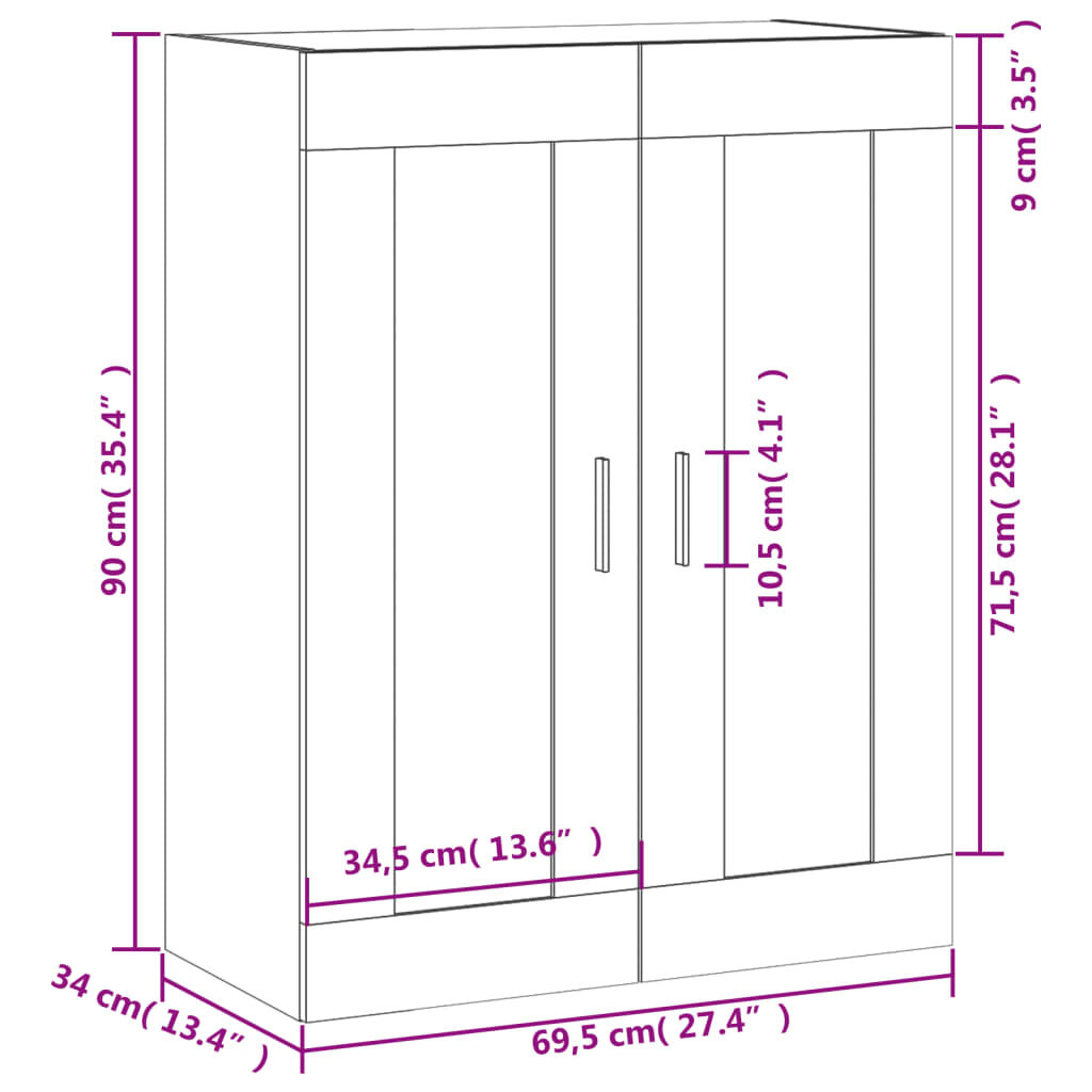 vidaXL Veggskap røkt eik 69,5x34x90 cm konstruert tre