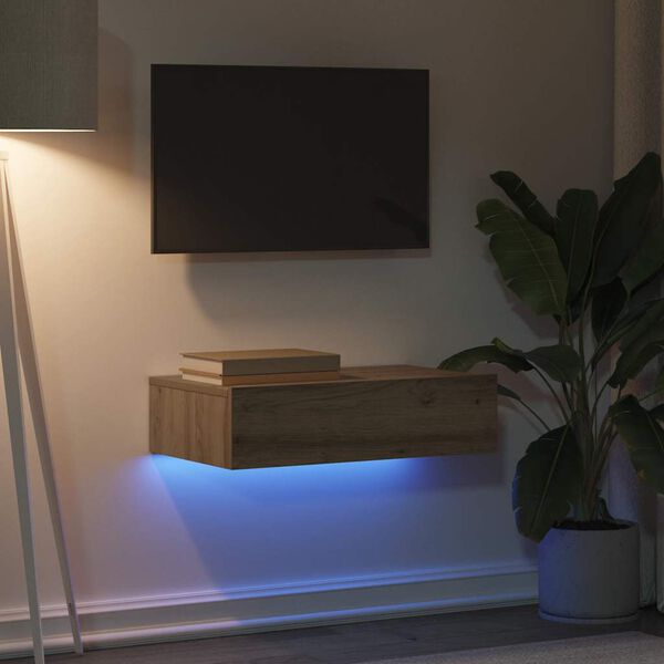 vidaXL TV-benk med LED-lys artisan eik 60x35x15,5 cm