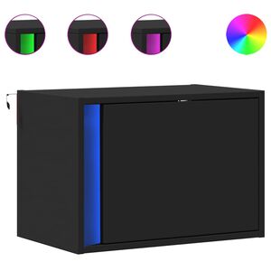 vidaXL Vegghengt nattbord med LED-lys svart