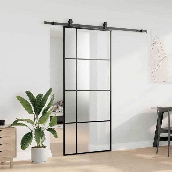 vidaXL Skyved&oslash;r med monteringssett svart 90x205 cm ESG-glass