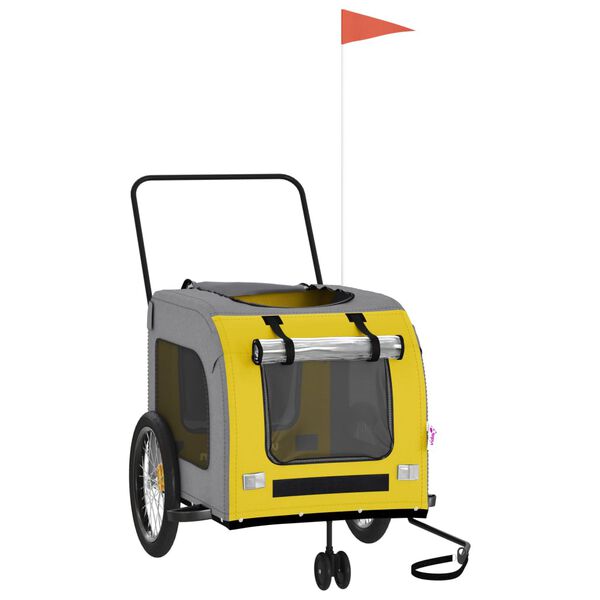 vidaXL Hundevogn gul og grå oxfordstoff og jern