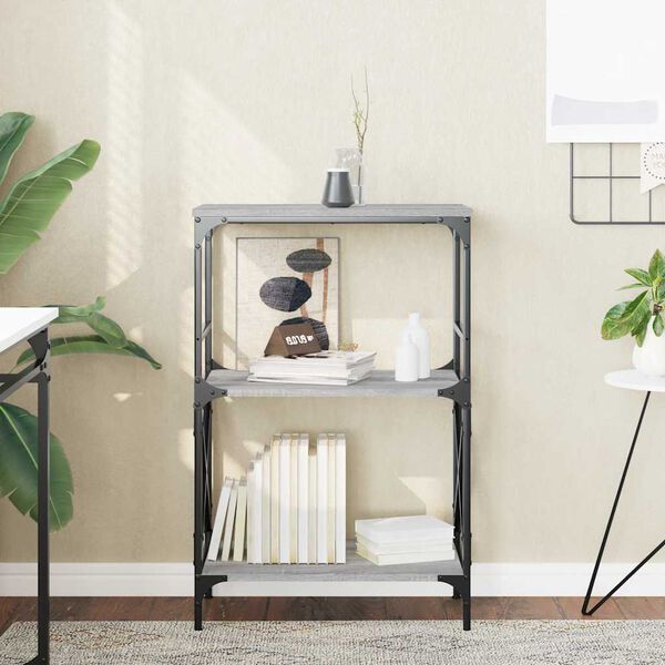 vidaXL Bokhylle 3 etasjer gr&aring; sonoma 59x35x90,5 cm konstruert tre