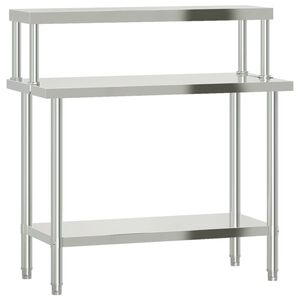 vidaXL Kj&oslash;kkenbenk med overhylle 110x55x120 cm rustfritt st&aring;l