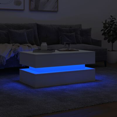 vidaXL Salongbord med LED-lys hvit 90x50x40 cm