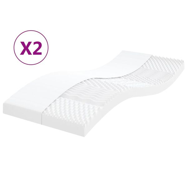 vidaXL Skummadrasser 2 stk hvit 80x200 cm 7-Zone hardhet 20 ILD
