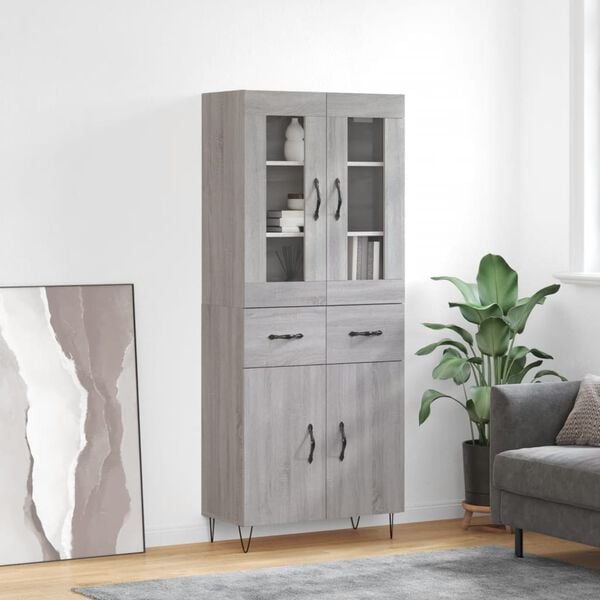 vidaXL Highboard gr&aring; sonoma 69,5x34x180 cm konstruert tre